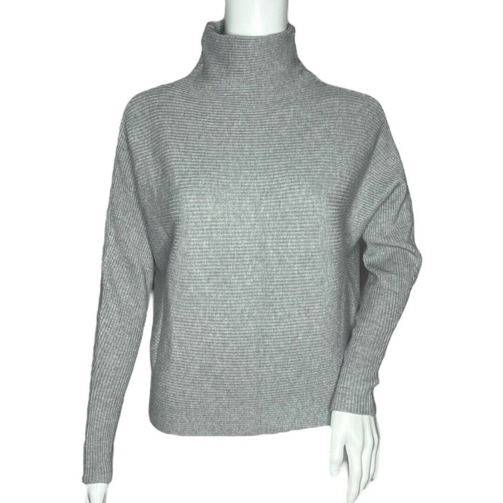 Magaschoni‎ Sweater Womens XS Gray Mock Neck Ribbed Knit Neutral Minimalist